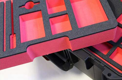 Red and black foam inserts in a case