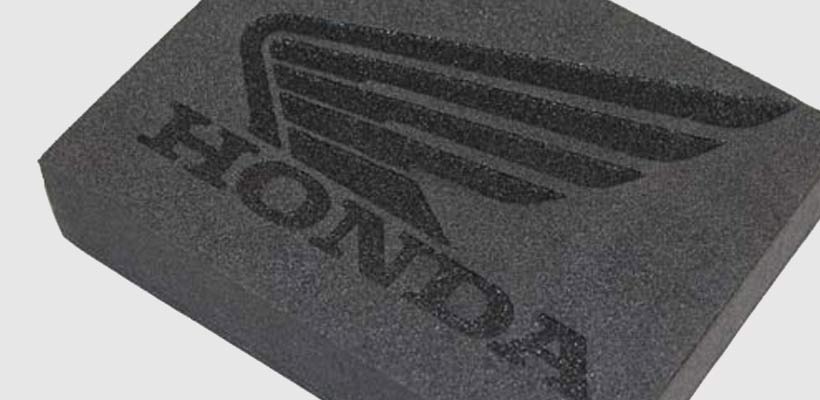 Laser etched foam logos