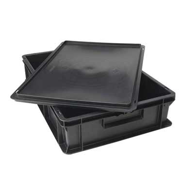 An SSI Schaefer EF Series tote with clip on lid