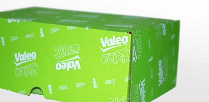 Cardboard box with green print