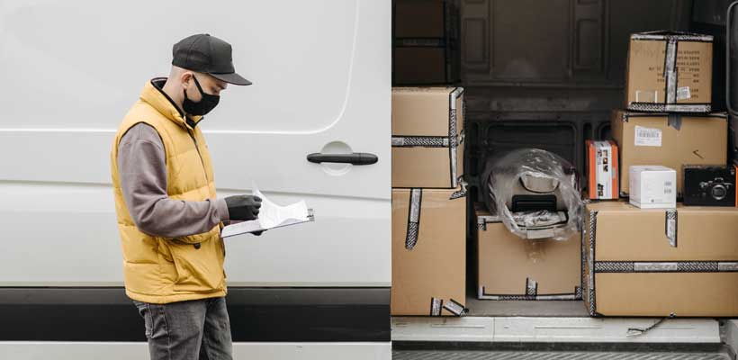 A courier delivering cardboard packaging