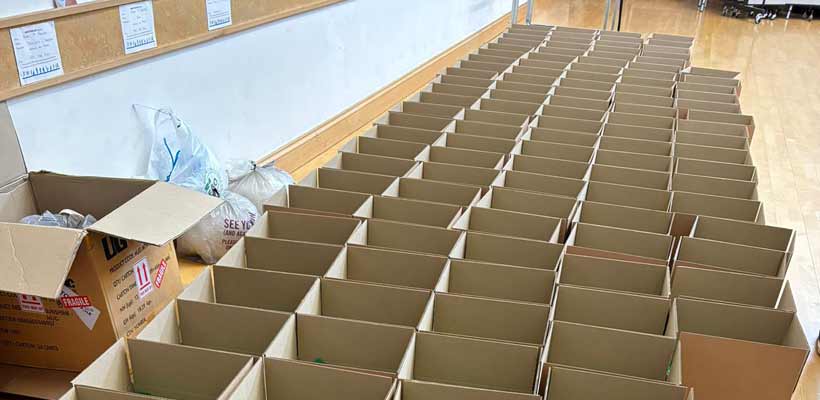Hampers for christmas A large number of cardboard boxes