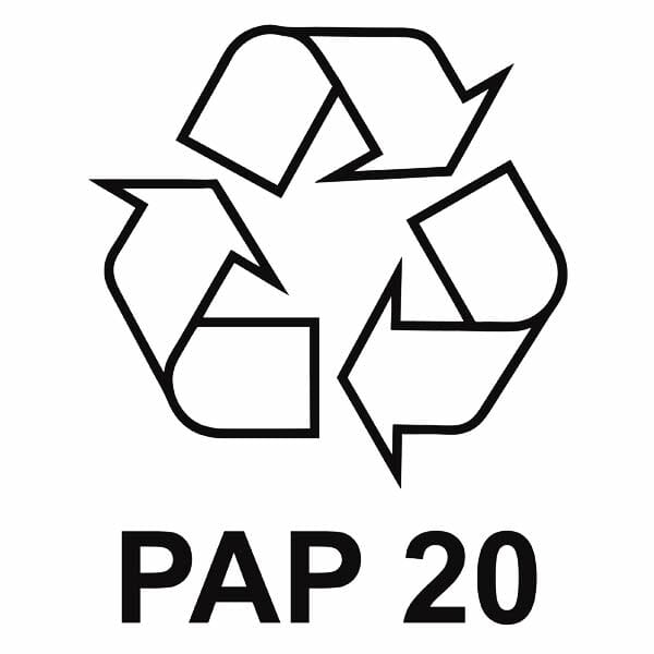 Mobius Mobius loop recycling symbol with PAP 20 text