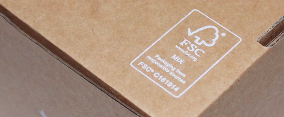 Communicating sustainability A cardboard box with a printed FSC logo