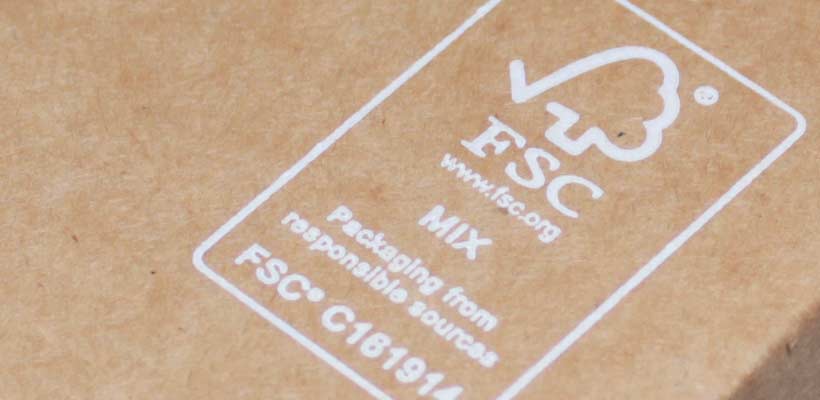 The FSC logo printed on a cardboard box