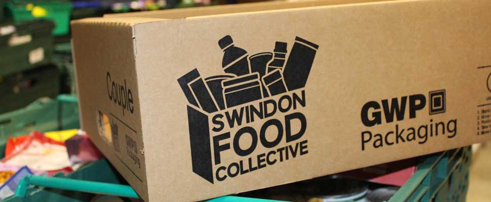 A cardboard box at a foodbank