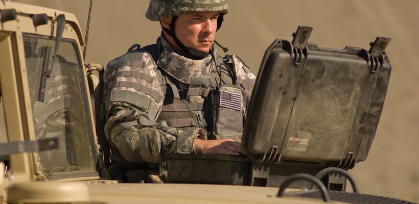 An army officer with a protective case