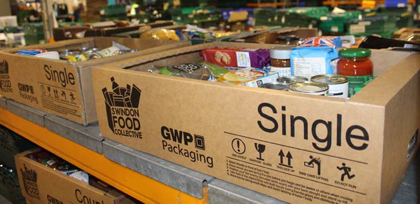Swindon food collective boxes Donated boxes in use at Swindon Food Collective distribution centre.