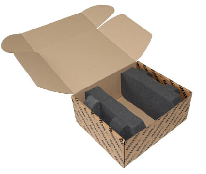 Ethafoam HRC recycled foam packaging Ethafoam HRC recycled foam packaging inserts in a cardboard box
