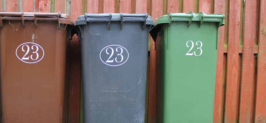 Cardboard recycling bins-kerbside Different kerbside waste and recycling bins.