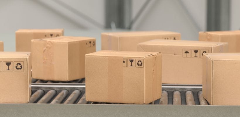 Packages on a conveyer belt.