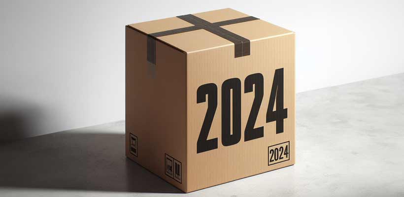 A cardboard box with black print