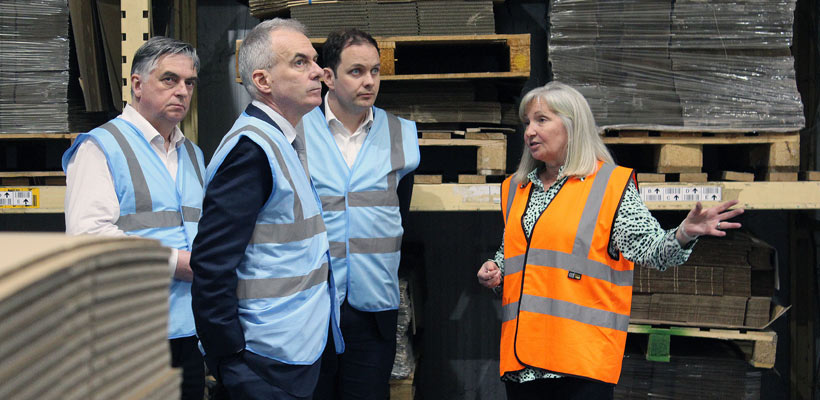 BoE-visit-packaging-company From left: Macfarlane Group Financial Analyst Martin Lawell, Bank of England Deputy Governor Dr Ben Broadbent, South West Representative for the Bank of England Jamie Barber, and GWP Group Managing Director Ruth Cook.