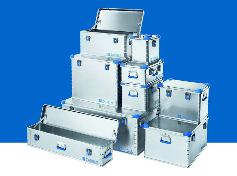 A stack of Zarges Eurobox aluminium cases