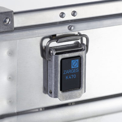 Kit skip lock A lockable catch of an aluminium kit skip.