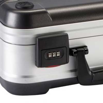Combination lock of an aluminium case.