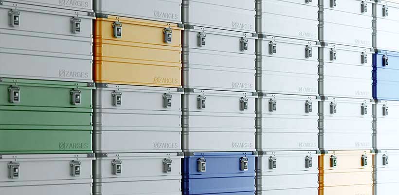 Zarges k470 aluminium cases A stack of multi-coloured Zarges K470 aluminium cases.