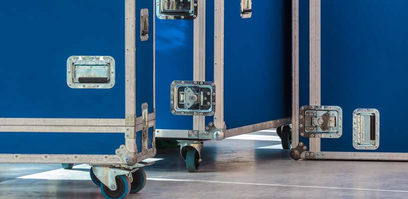 A row of custom size flight cases